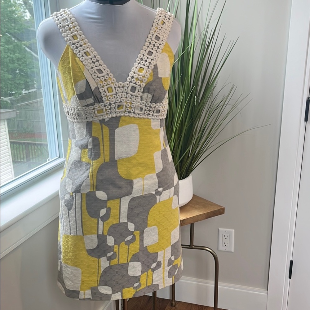 Yellow and Gray Patterned Dress
